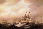 Nicholas Pocock A British convoy in a gale during the american war of independence oil on canvas